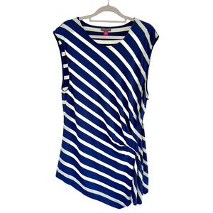 NWT Vince Camuto Navy, White & Yellow Striped Sleeveless A-Symmetrical Tunic